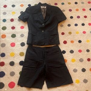 Women's Black Linen Blazer and Shorts Set